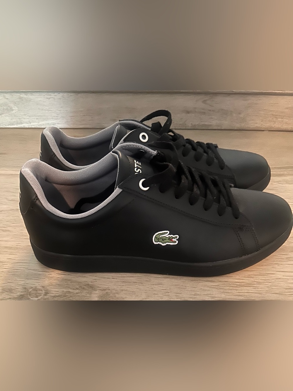 Lacoste Black Low-Top Sneakers with Green Croc Patch